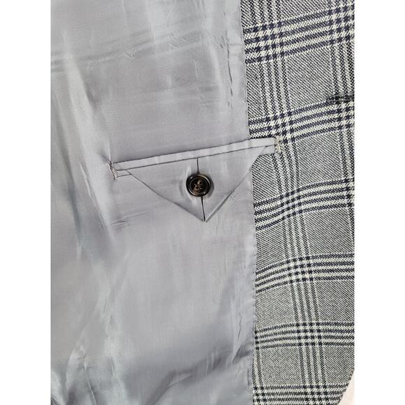 Vintage Ralph Lauren Blue Label Men’s 42L Silk Wool Gray Plaid Sport Coat Long - Picture 7 of 13